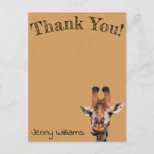 thank you funny giraffe, brown postcard