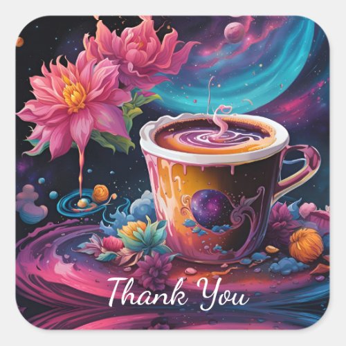 Thank You Galaxy Garden Coffee Square Sticker