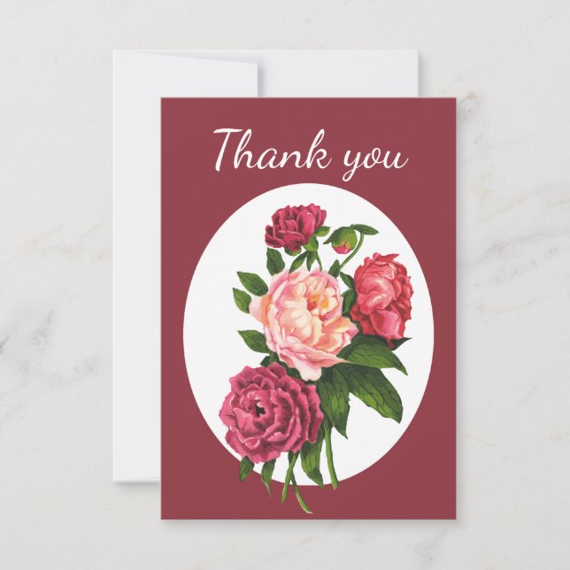 Thank You Garden Flowers Peony Floral Art Card (Front)