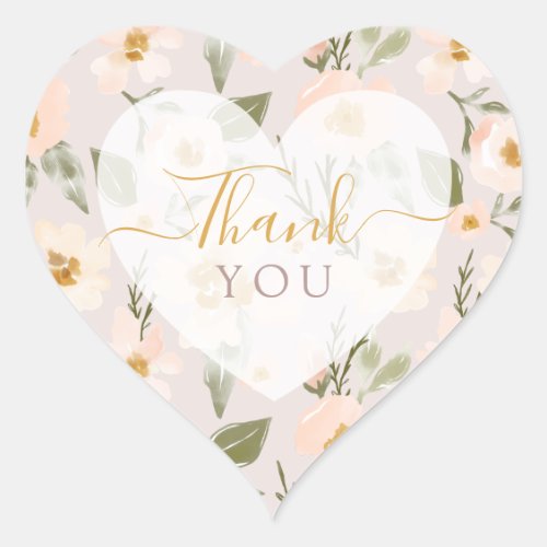 Thank You Gardenia Blush Watercolor Pink Floral Heart Sticker