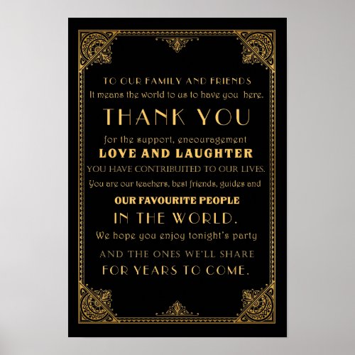 Thank you  Gatsby inspired wedding sign card