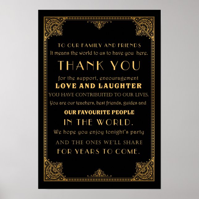 Thank you  Gatsby inspired wedding sign card (Front)