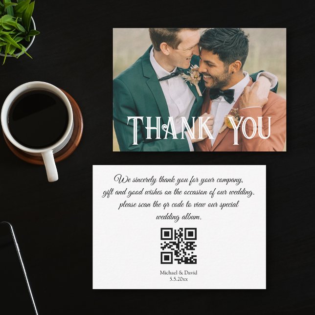 thank you gay wedding photo modern script note card (Creator Uploaded)