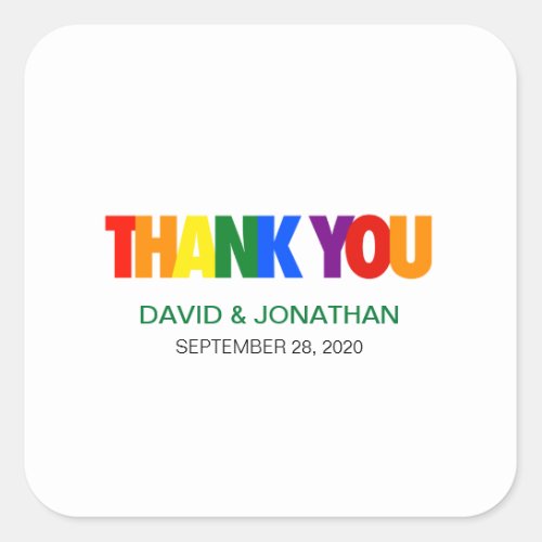 Thank you Gay Wedding Rainbow Flag Favor Square Sticker
