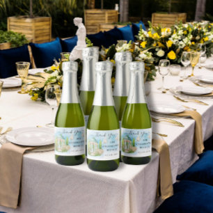 Thank You Gazebo flowers doves Wedding Luxury Gift Sparkling Wine Label