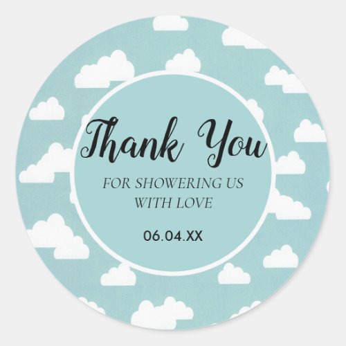 thank you gender neutral baby shower clouds sky  classic round sticker
