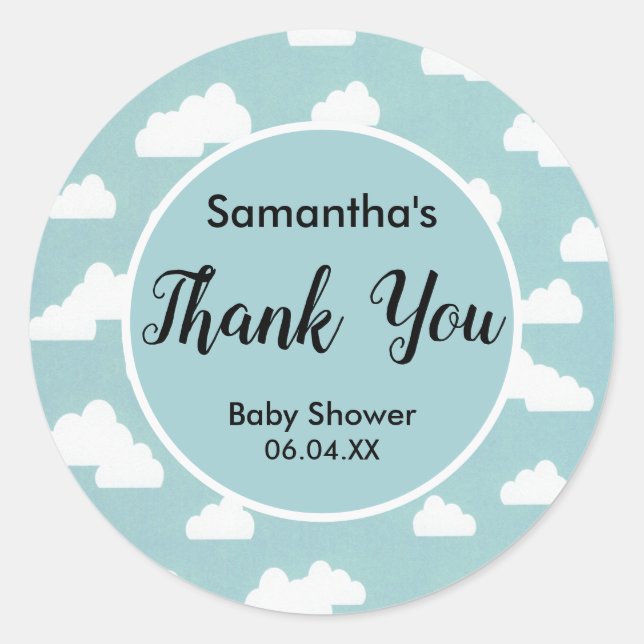 thank you gender neutral baby shower clouds sky  classic round sticker (Front)