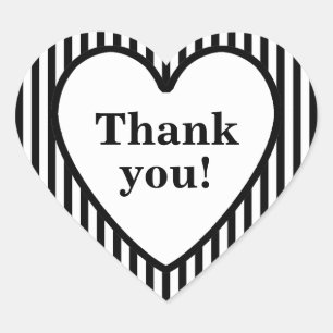 Thank You - Geometric Black/White Stripe Pattern Heart Sticker