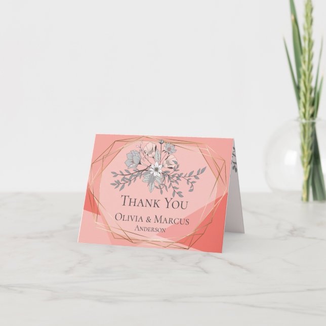 Thank You | Geometric Coral Floral Gold Frame (Front)