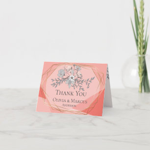 Thank You   Geometric Coral Floral Gold Frame Card