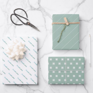Thank You Geometric Pattern Sage Green Pastel Wrapping Paper Sheets