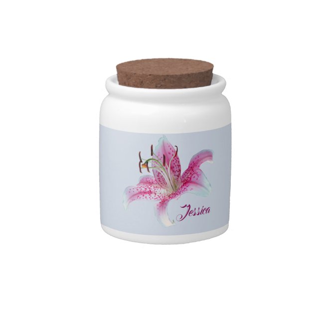 Thank you Gift Bridesmaid Stargazer Lily Candy Jar (Front)