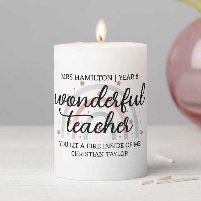 Thank You Gift For a Wonderful Teacher Pillar Candle (In Situ)