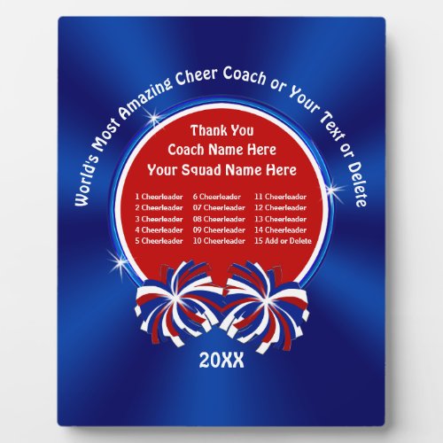 Thank You Gift for Cheer Coach Cheerleaders Names Plaque