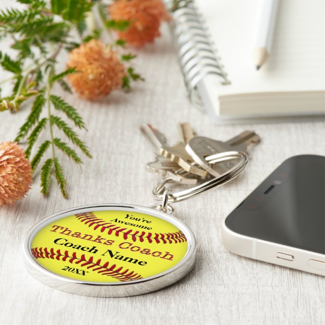 Thank You Gift Ideas for Softball Coaches Softball Keychain (Side)