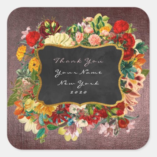 Thank You Gift Label Gold Glitter Pink Rose Floral