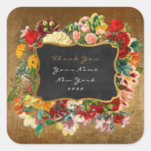 Thank You Gift Label Gold Glitter Vip Roses Floral