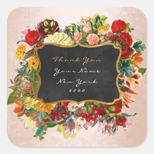 Thank You Gift Label Silver Peach Baroque Floral