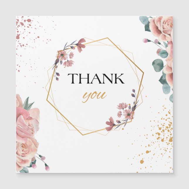 thank you gift magnet with flowers  (Front)