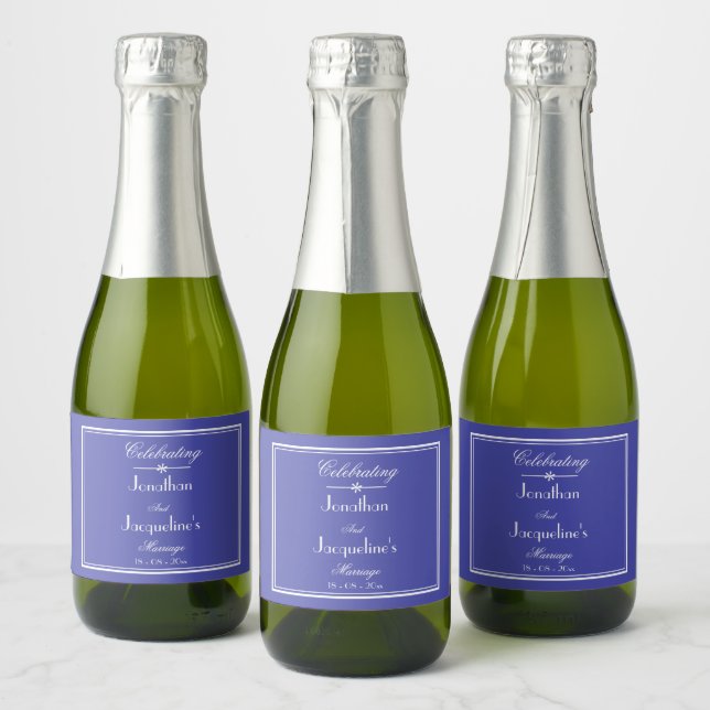 Thank You Gift Script Beautiful Blue Mini Wedding  Sparkling Wine Label (Bottles)