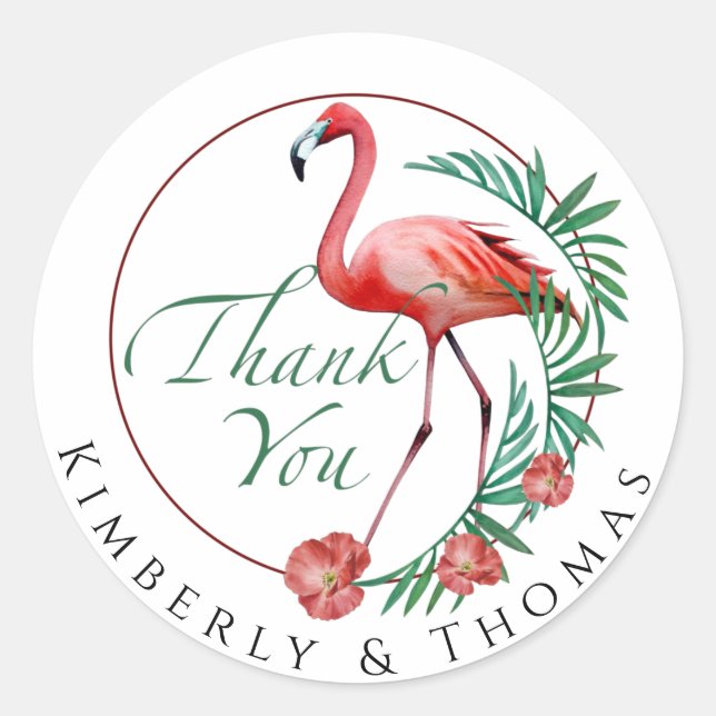 Thank You Gift Sticker Flamingo Bird Flowers (Front)