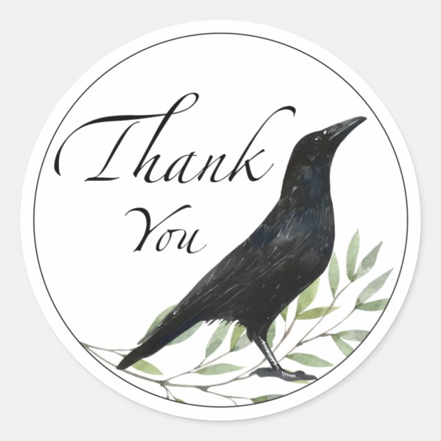 Thank You Gift Stickers Crow Bird Flowers Sticker (Front)