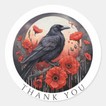 Thank You Gift Stickers Crow Bird Flowers Sticker