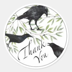 Thank You Gift Stickers Crow Bird Flowers Sticker