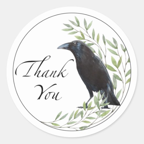 Thank You Gift Stickers Crow Bird Flowers Sticker