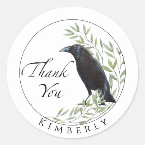 Thank You Gift Stickers Crow Bird Flowers Sticker