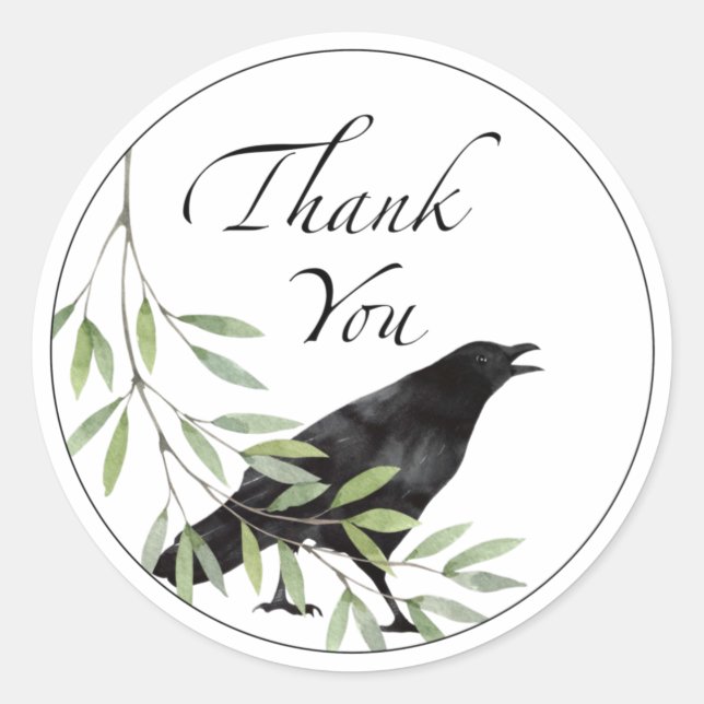 Thank You Gift Stickers Crow Bird Flowers Sticker (Front)