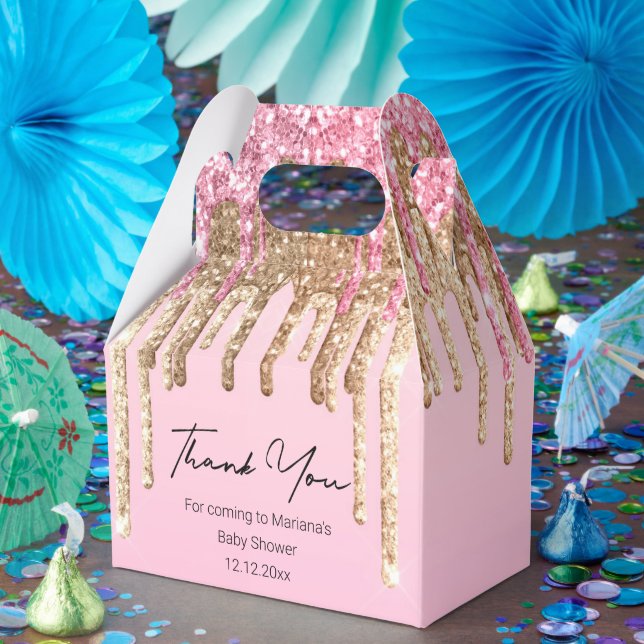thank you girl baby shower pink dripping glitters  favor boxes (Party)