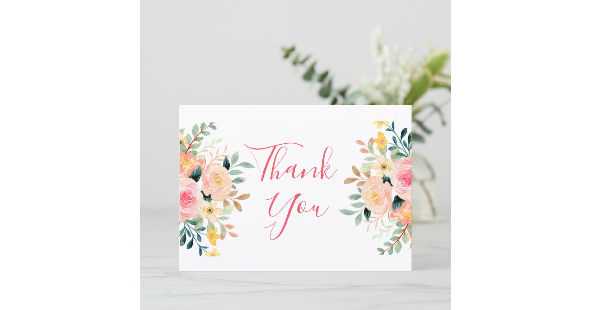 thank you girl baby shower watercolor floral pink note card | Zazzle