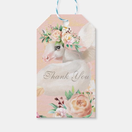 Thank You Girly Chic Floral Unicorn Personalized Gift Tags