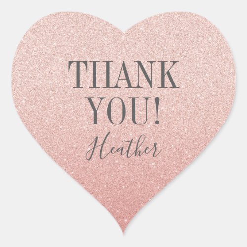 Thank You Girly Rose Gold Blush Pink Glitter Heart Heart Sticker