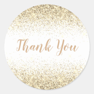Thank You Glam Gold Glitter Elegant Girly Script Classic Round Sticker