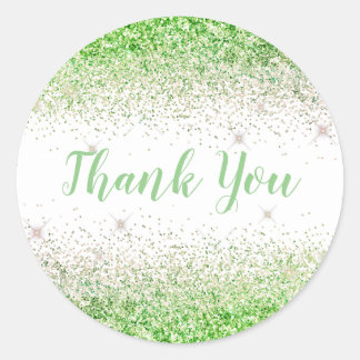 Thank You Glam Lime Glitter Elegant Girly Script Classic Round Sticker