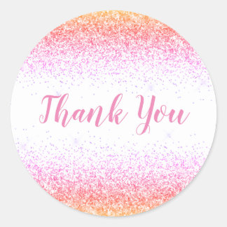 Thank You Glam Pink Glitter Elegant Girly Script Classic Round Sticker