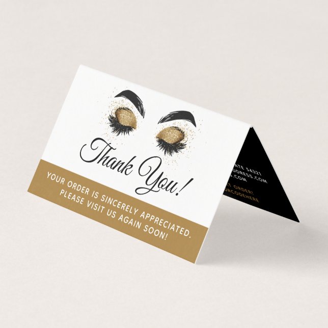 Thank You Glamorous Gold Eye Lashes Brows Card (Front)