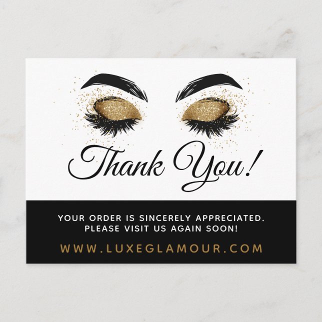 Thank You Glamorous Gold Eye Lashes Makeup Coupon Postcard (Front)