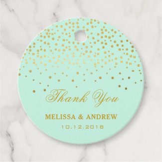 Thank You | Glamorous Gold Sparkles - Mint Wedding Favor Tags