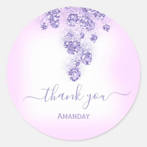 Thank You Glitter  Bridal Sweet 16th Pink Purple Classic Round Sticker