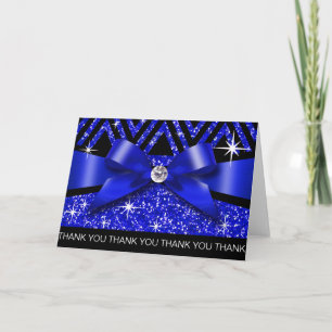 Thank you Glitter Chevron Bling Diamond sapphire Card