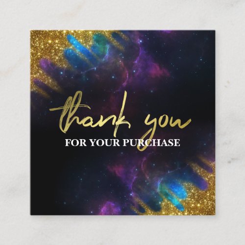 Thank You Glitter Galaxy Black Square Business Car Square Business Card