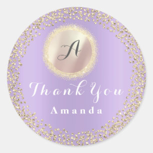 Thank You Glitter Monogram 16th Rose Gold Bridal Classic Round Sticker