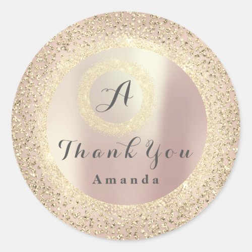 Thank You Glitter Monogram 16th Rose Skinny Bridal Classic Round Sticker