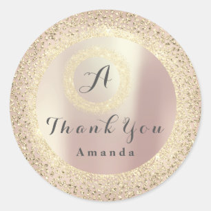 Thank You Glitter Monogram 16th Rose Skinny Bridal Classic Round Sticker