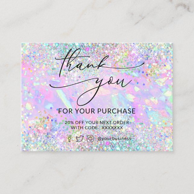  thank you glitter opal business card (Front)