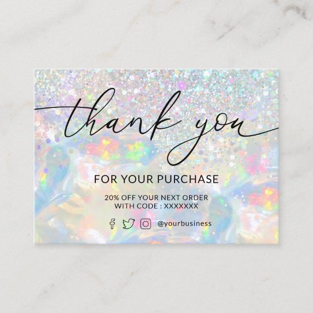  thank you glitter opal texture business card (Front)