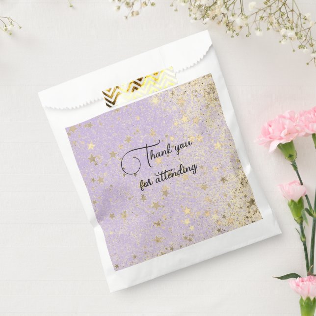 Thank You Glittery Gold Stars on Lavender    Favor Bag (Sealed)